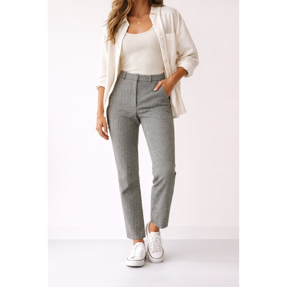 Zara‎ Pants Women XS Black White Houndstooth Check Slim Trousers Acadamia